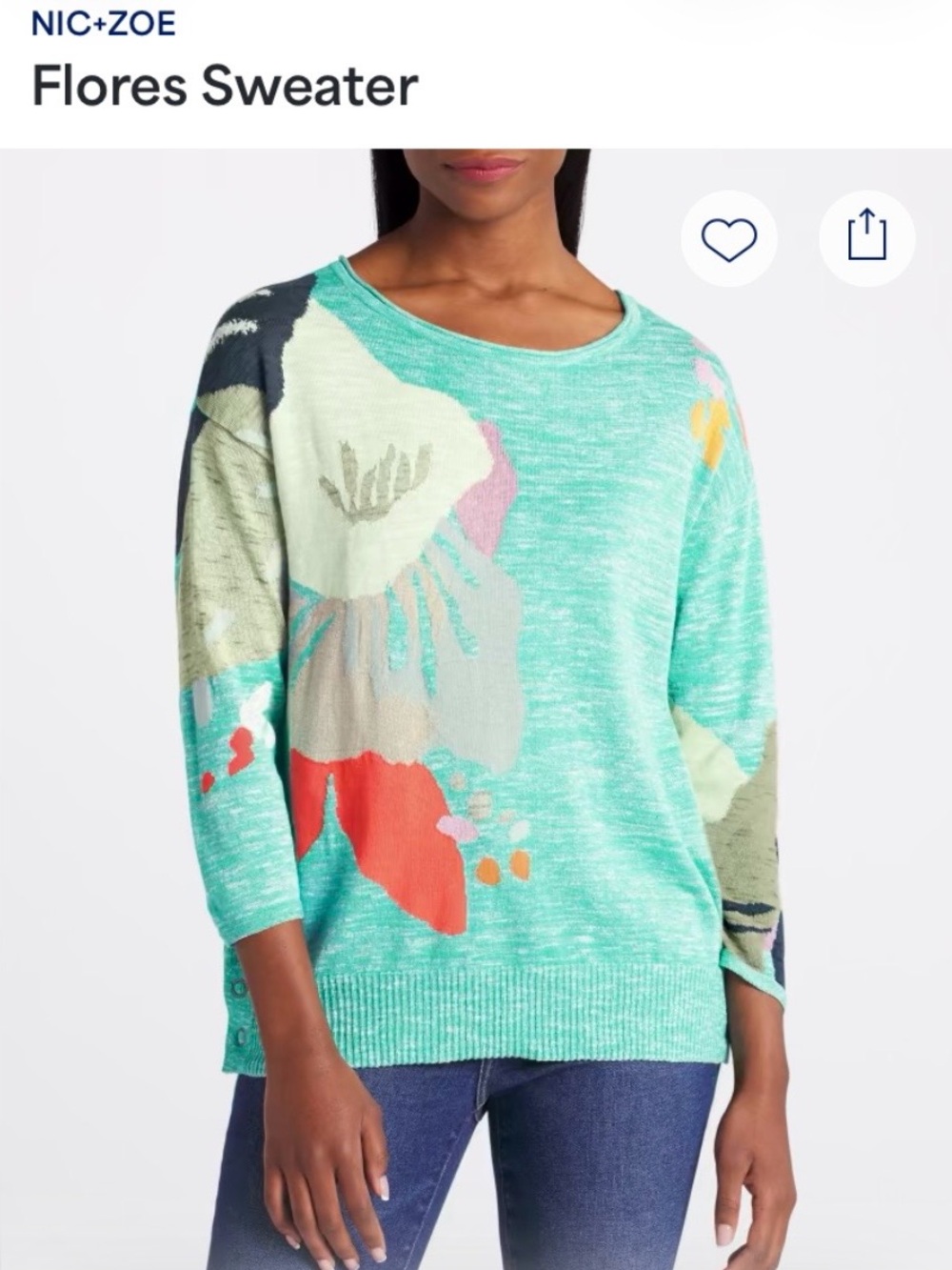 NIC+ZOE Mint Floral-Print Crewneck Sweater